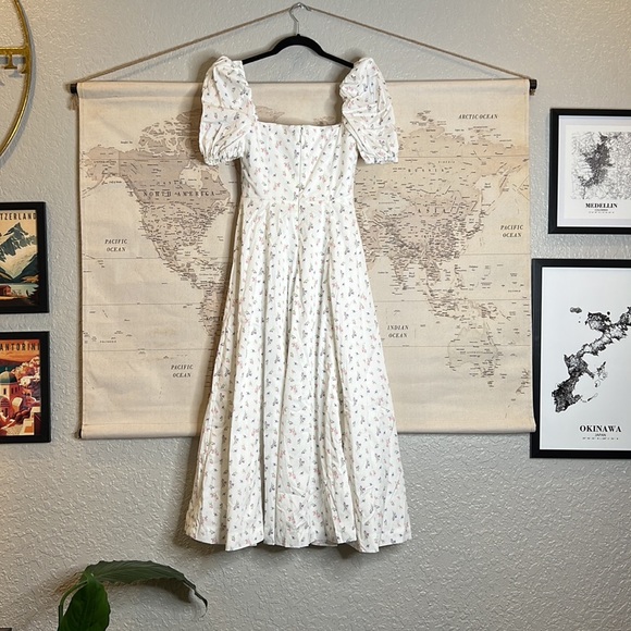 HOUSE OF CB 'Tallulah' White Floral Puff Sleeve Midi Dress NWOT - Picture 8 of 14